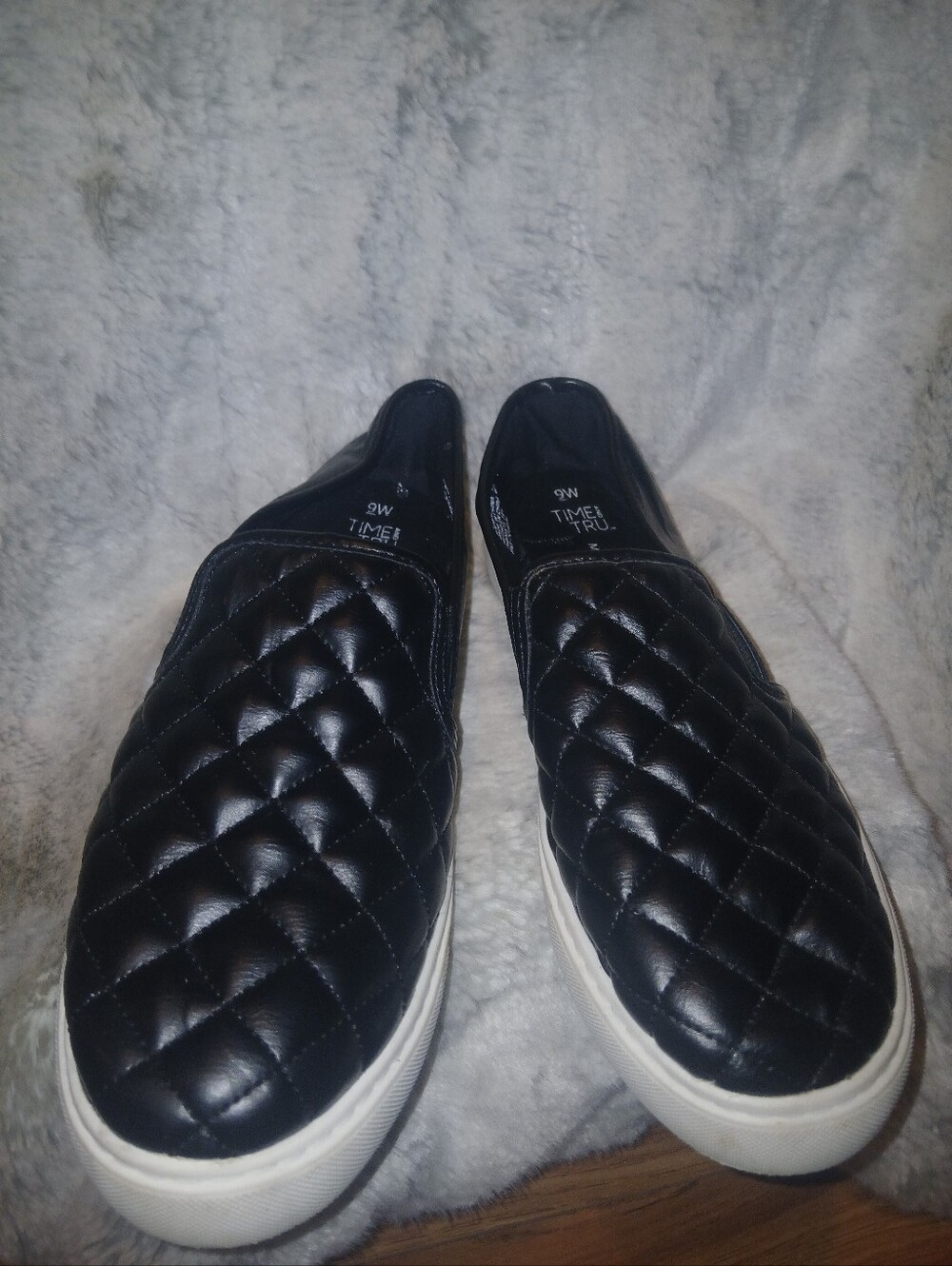 Time and Tru Quilted Slip-On Sneakers - Black with White Sole